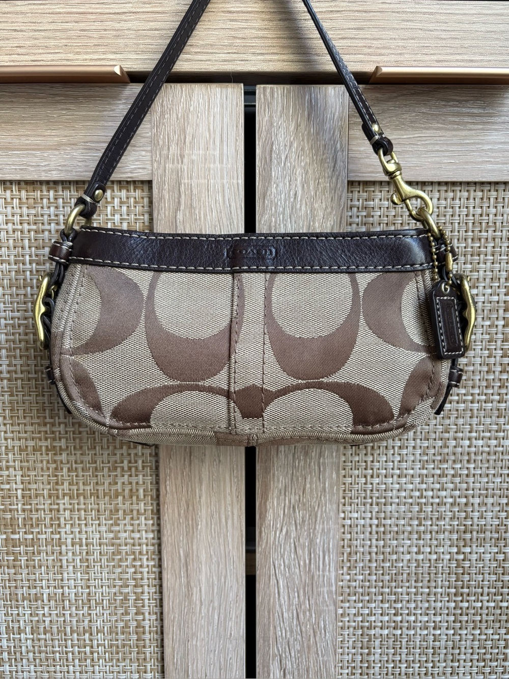 COACH Y2K Mini Micro Zoe Brown Jacquard Signature Cs Shoulder Bag Handbag Clutch